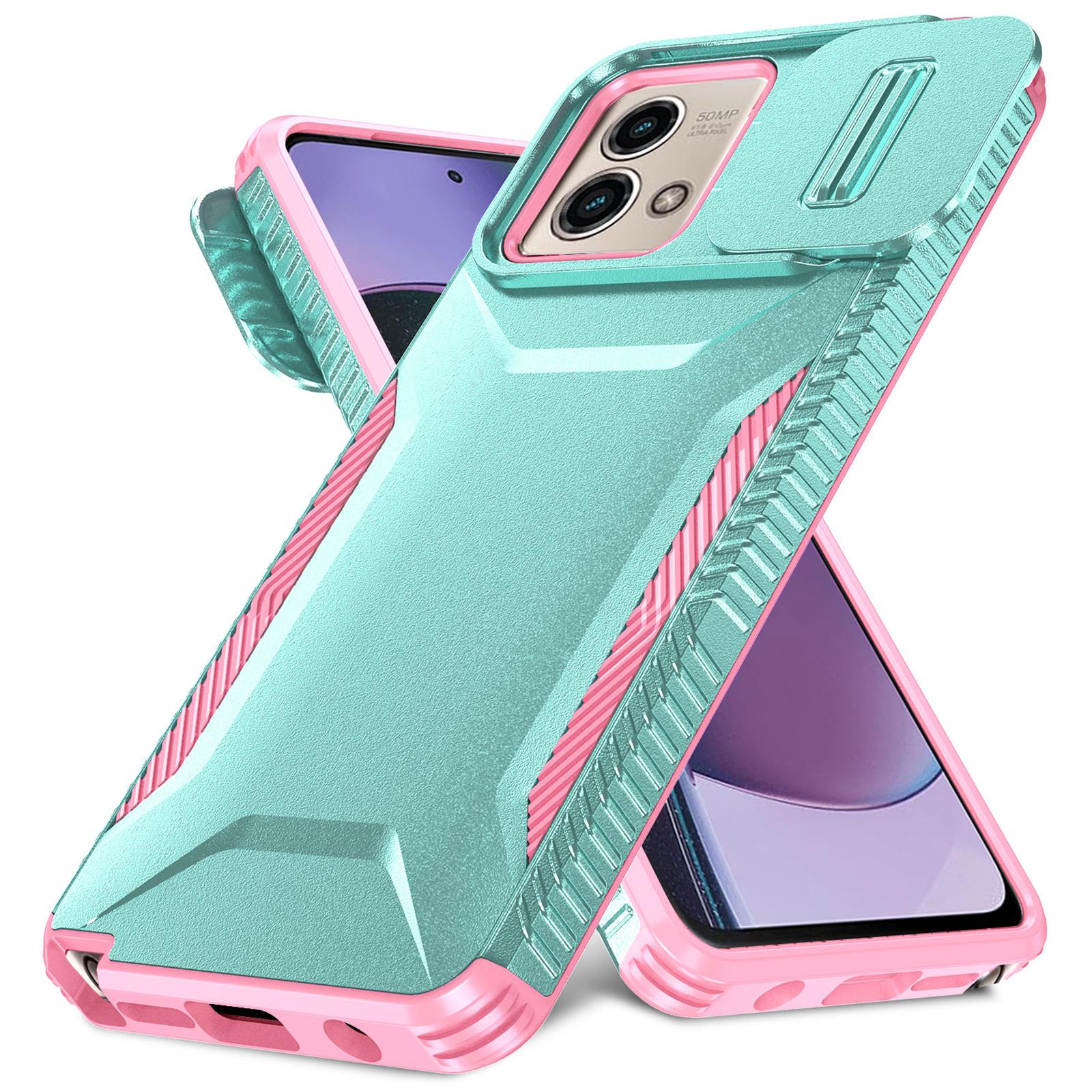 

For Motorola Moto G Stylus 5G (2023) Case with Slide Camera Cover TPU+PC Phone Back Shell Grey Green/Pink