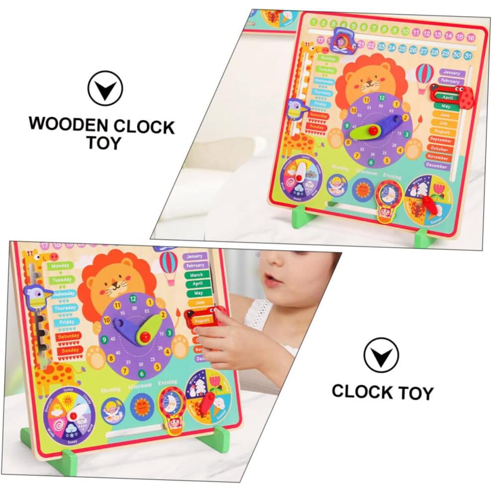 1Satz Multifunctional Wooden Toy for Interactive Clock Learning Game Weather Recognition Early Education Activity