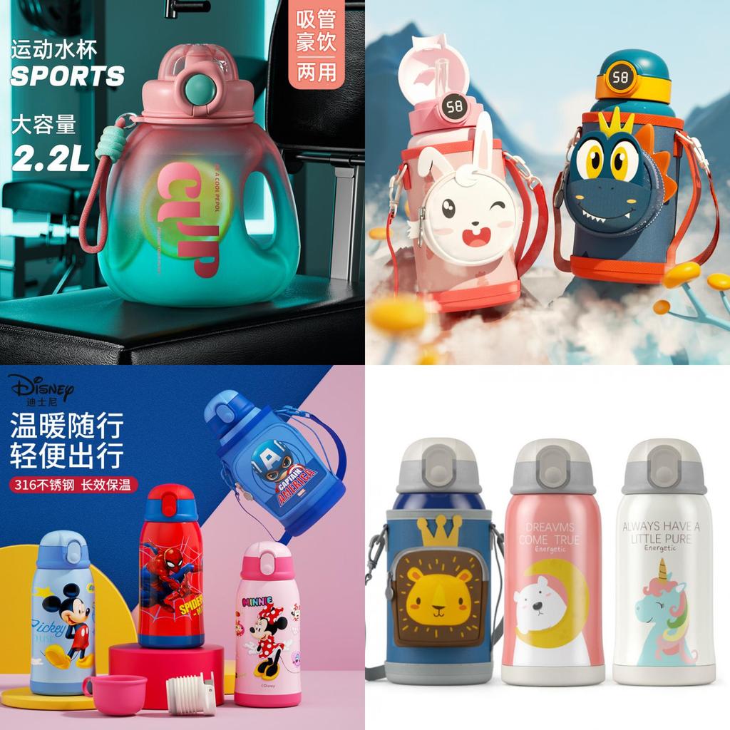 Uroczy i przenośny kubek termiczny dla dzieci Royallocke z stali nierdzewnej 316 z kreskówkowym wzorem i rękawem z postaciami)