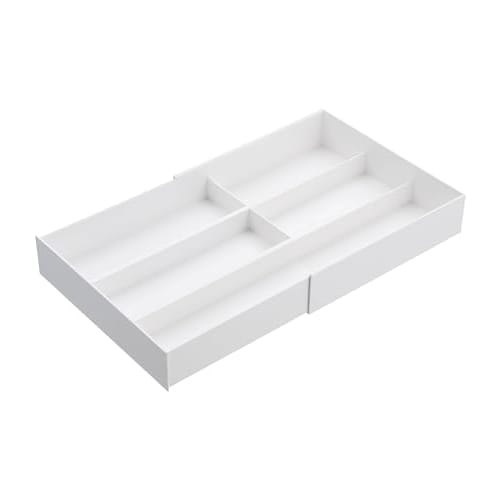 Yamazaki Extendable & Sliding Cutlery Tray, White, Approx. W25 x D24.6-45 x H5.7cm, Plate, Sliding Cutlery Case, 3384