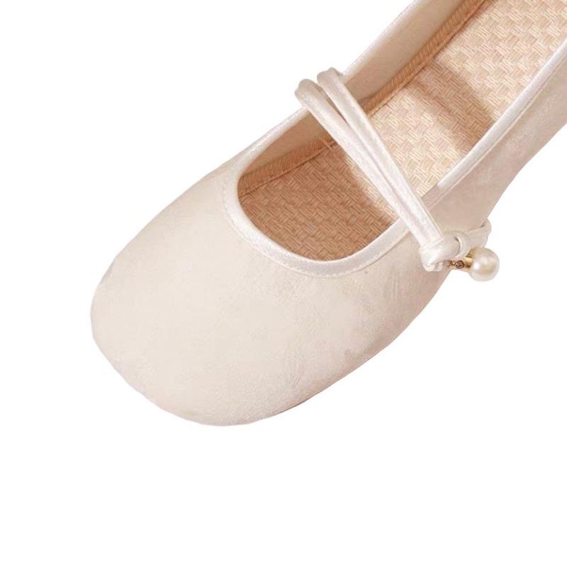 Spring cloth shoes simple and elegant low-heeled women's single shoes Hanfu shoes Min Su dark flower thick-heeled cheongsam shoes