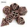 7 Pcs Coppery Skull Head Metal Dice Hollow Metal Polyhedral Dice Set Suitable for Role-Playing RPG  Board Game Card Game