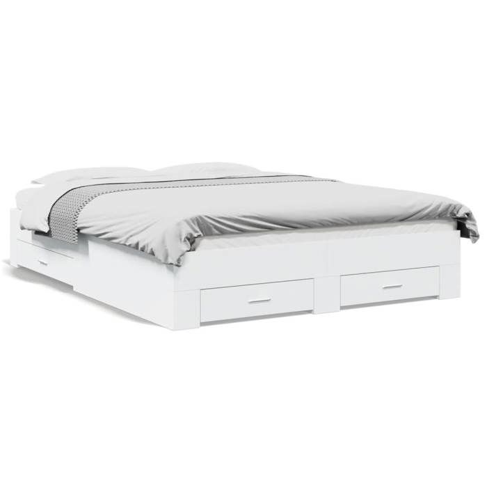 VidaXL Cadre de lit avec tiroirs blanc 140x200 cm bois d'ingénierie, lit, lit de rangement, cadre de lit double, lit double 3280384