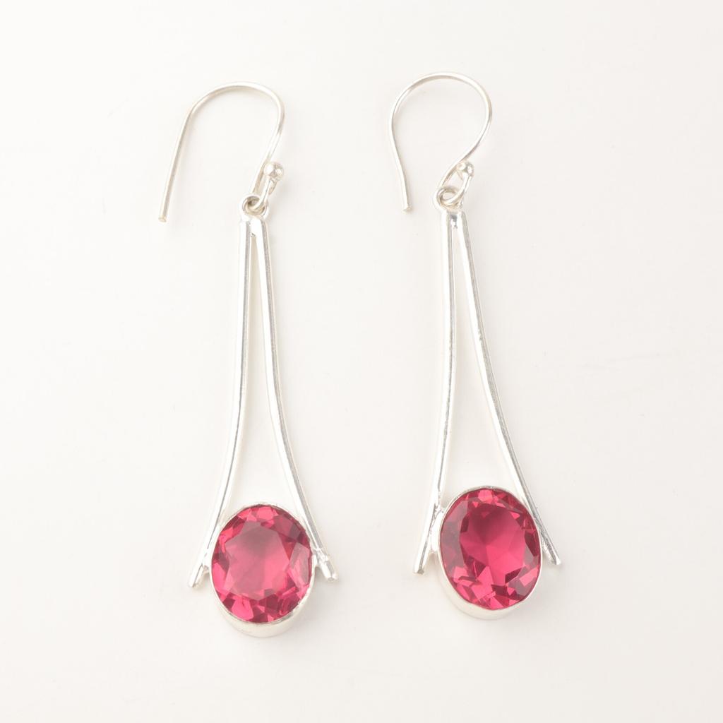 Oval Pink Tourmaline Gemstone 925 Sterling Silver Drop Dangle Earrings Jewelry EE-136-15