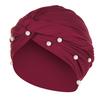 Women Pearl Beading India Hat Muslim Ruffle  Chemo  Turban Wrap Cap