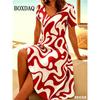 New Women's Short Sleeve V Neck Dress Casual Abstract Painting Pattern Home Dress Summer Fashion Plus Size A Line Dress