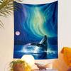 Whale Leaping Aurora Night Tapestry Wall Hanging, Ocean Moonlight Illustration, Nautical Wall Decor for Bedroom Living Room Dorm