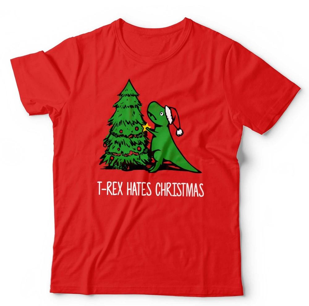 Christmas Dinosaur T Shirt Unisex & Kids Funny T-Rex Hates Xmas Cute Festive Unisex T-Shirt XL