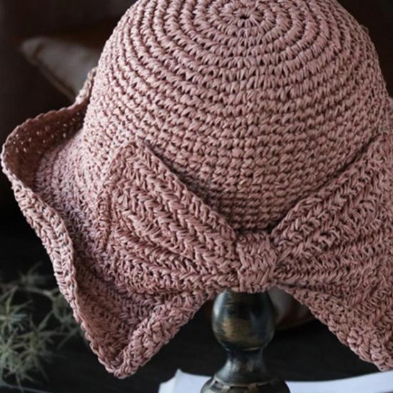 Eimerhut Breiter Rand Stroh Sommerhut Schleife Dekoration Seitenschlitz Design Faltbarer Sonnenschutzhut Outdoor Freizeit Fischerhut
