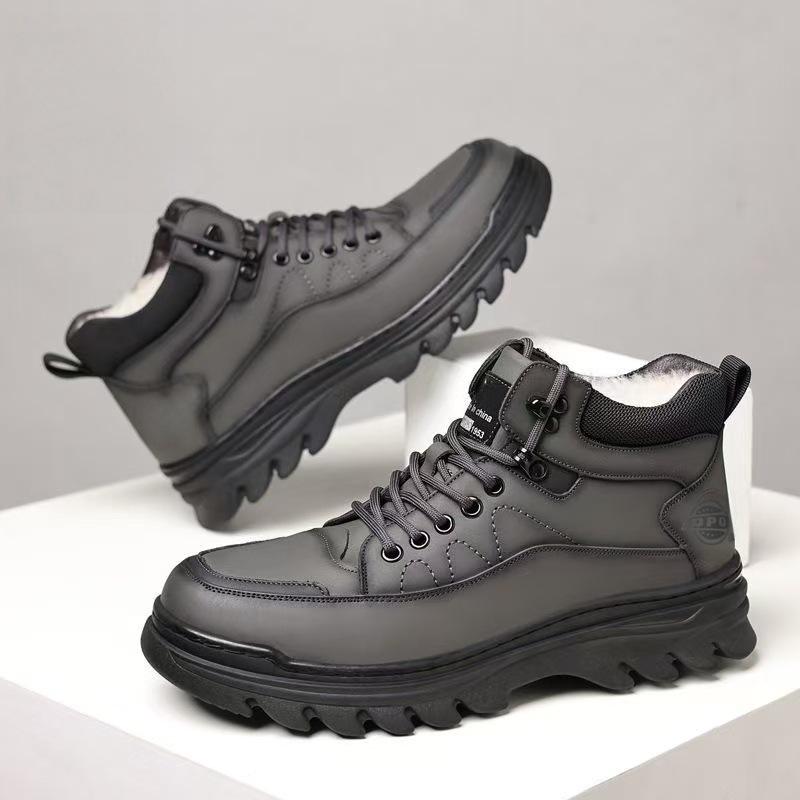 Winter new cotton leather shoes velvet mid-top cotton shoes casual non-slip warm Martin boots soft-soled snow boots