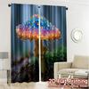 Thermal Flat Printing Curtains Without Rod Mystic Mushroom Popular Pattern Yarn Insulation Curtain Set Of 2 Made Polyester Washable