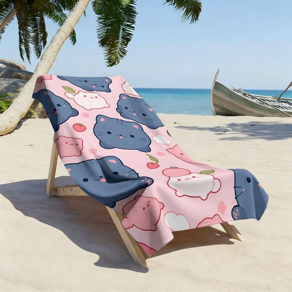 Süßes Katzen Mikrofaser Strandtuch, Super Saugfähig Schnelltrocknend Weich für Strand Pool Picknick Outdoor Geschenk für Beste Freundin