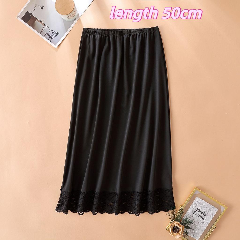 Women's Sheerproof Anti Exposure Lace Lined Mid Length A Line Underskirt Half Slip Safety Bottoming Leggings Skirt