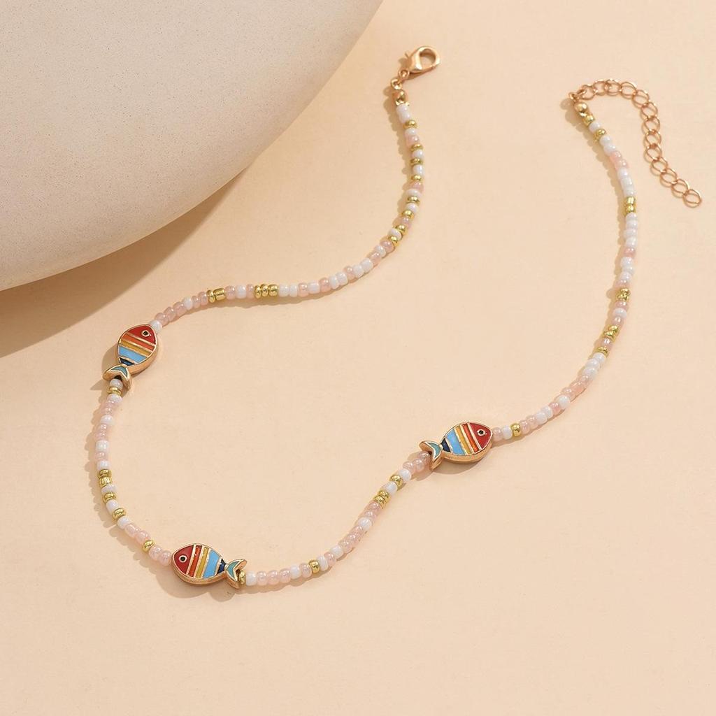 Bohemian Seed Bead Necklace with Enamel Fish - Vacation Style for Women