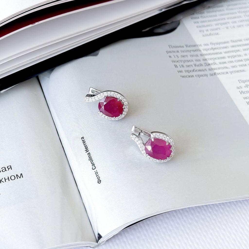 Silver Earrings with Natural Ruby 8.025ct, Cubic Zirconia (2165200)