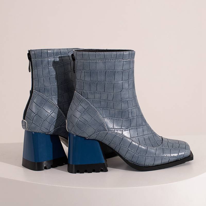 Krazing Pot Polyurethan Herbst Winter Schuhe 47 Größe 48 Chelsea Boots Stein Metallknopf Quadratische Zehe Reißverschluss Warm halten Stiefeletten