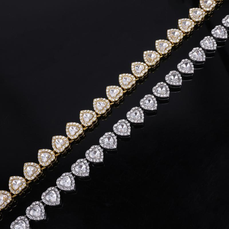 Bracelet Collier Chaîne Tennis Hip Hop 45 cm Cœur Brillant Cz Bijoux de Fête Rock