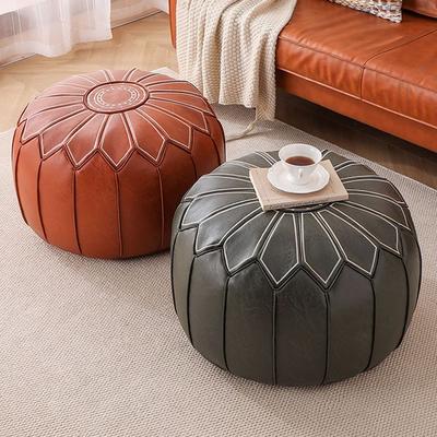 PU Leather Fillable Ottoman Pouf Round Shape Round Pouf Cover New Storage Ottoman Living Room
