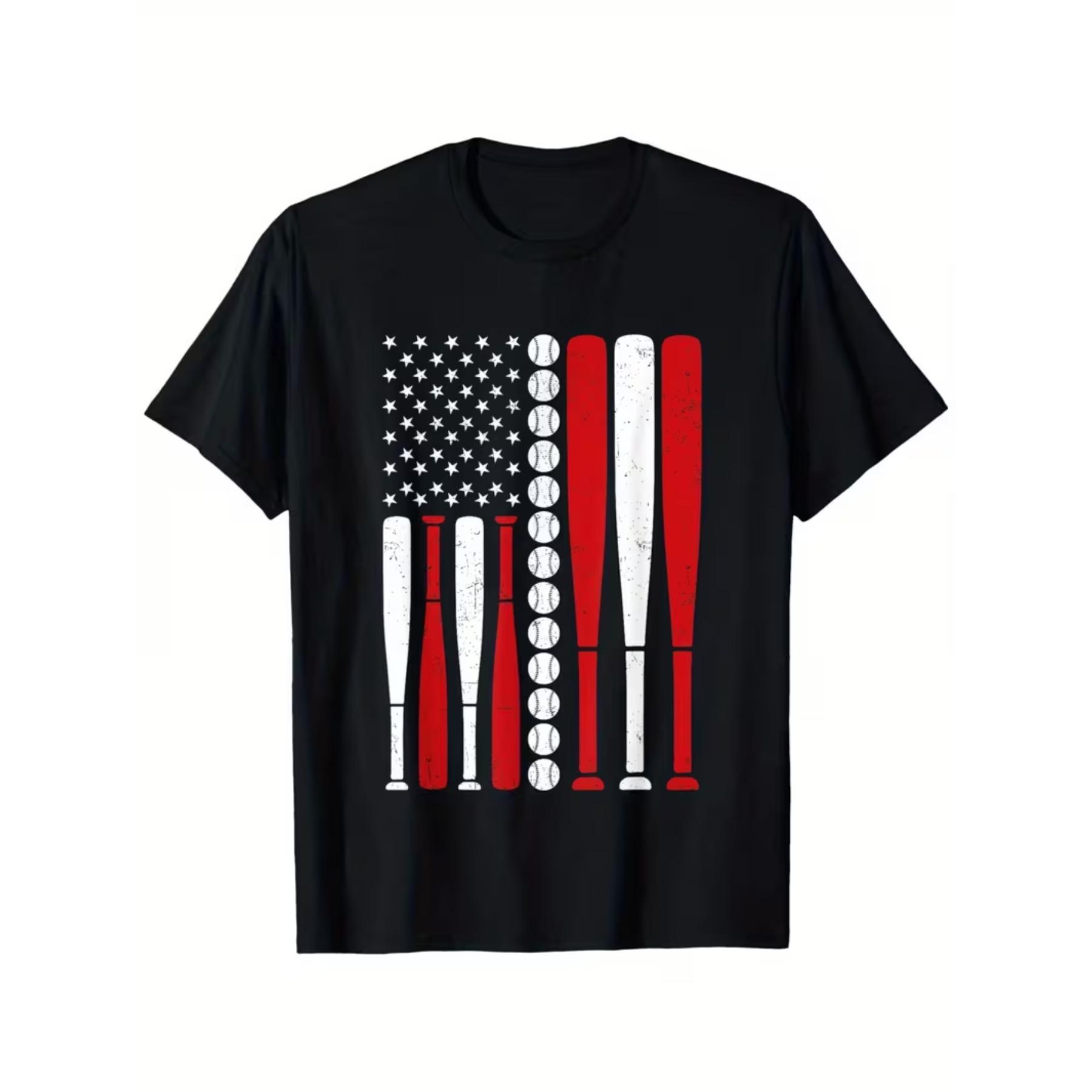 US American Flag Vintage Baseball Flag 4th of July T-Shirt, Suitable for Mens & Womens Outdoor T-Shirt S чёрный