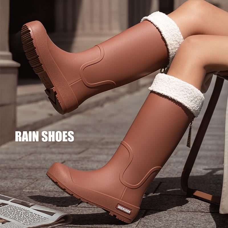 High-top Rain Shoes Women's New Trendy Waterproof Shoes Fashionable Outer Wear Non-slip and Wear-resistant Thickened Rain Boots Rubber Shoes