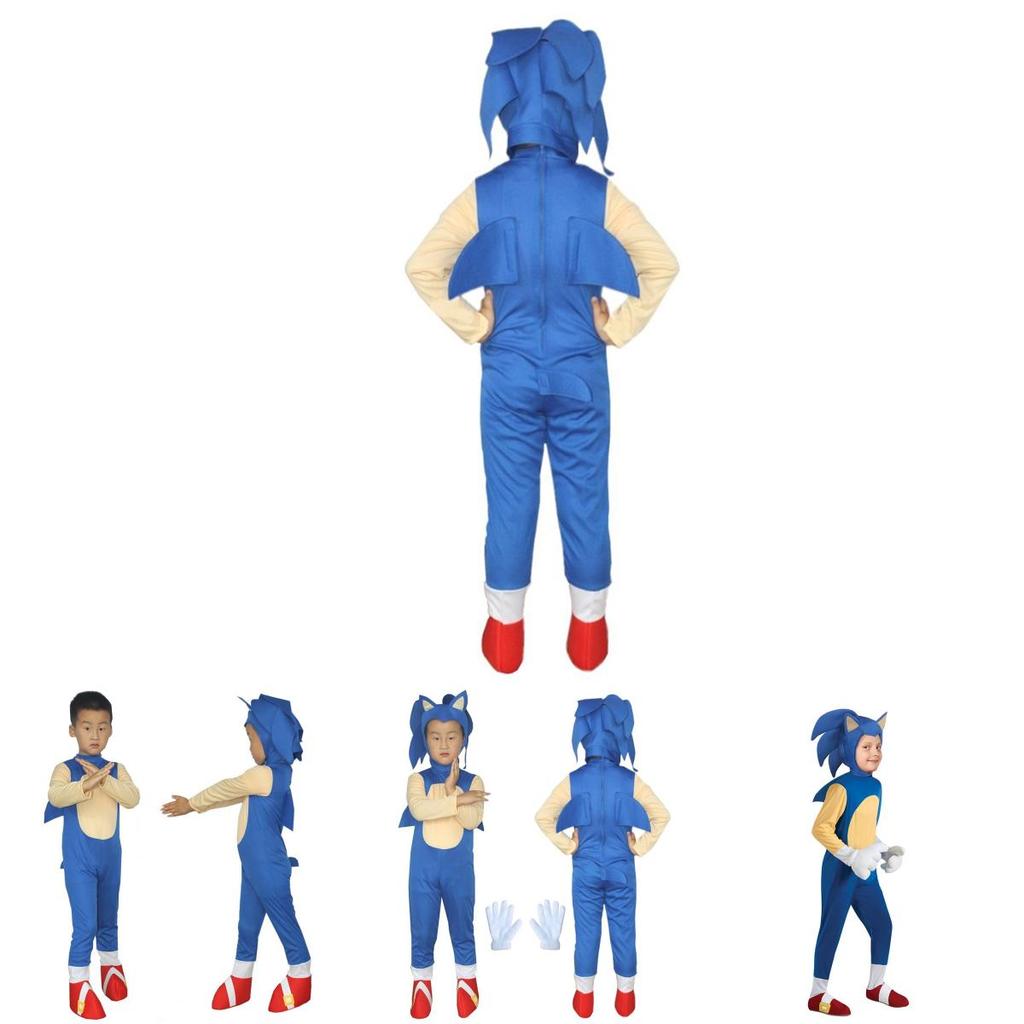 Kids Sonic Costume Blue Jumpsuit Foam Mask For Cosplay Fun!