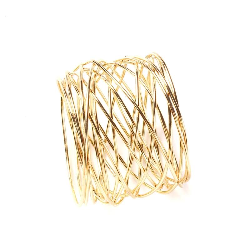 Metal Cross Hollow Sliver Napkin Buckle Wide Round Gold Napkin for Dinner Parties Dining Table Decoration