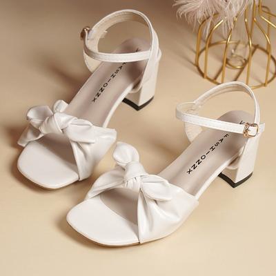 Sommer Heißer Verkauf Schuhe für Damen Schmetterlingsknoten Damensandalen Schnallenriemen Quadratische Zehenpartie Damenschuhe Hohe Absätze Einfache Sandalen Damen