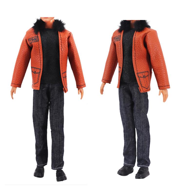 2 Sets/Pack Handmade Fashion Leather Clothes for Boy Doll 11.5in/30cm Casual Cool Style 3pcs/Set Jacket Coat Vest and Pants Toys