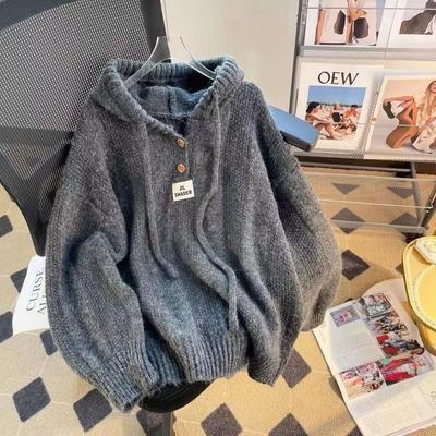 Thickened Soft Waxy Hooded Sweater Women's Spring New Loose and Versatile Design Knitted Top