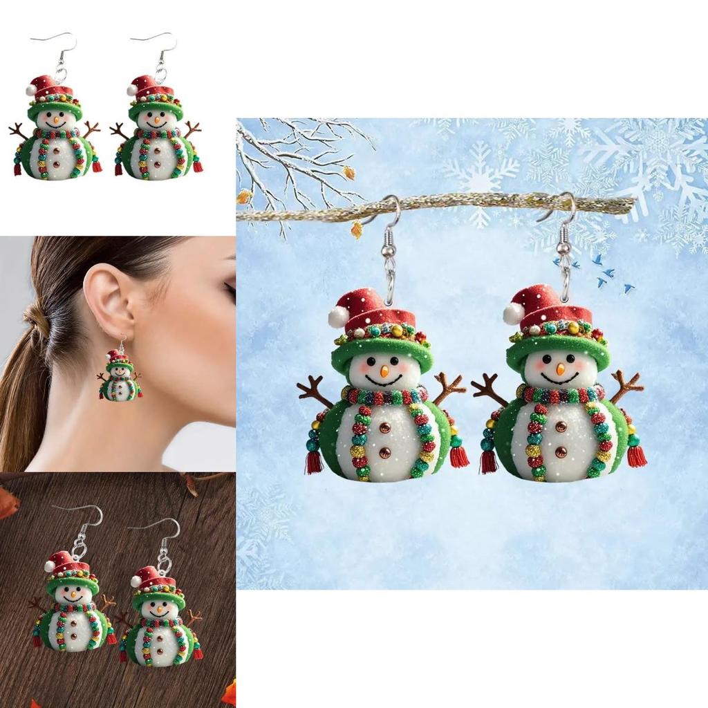 Christmas Themed Snowman Pattern Women Acrylic Earrings For Women And Girls