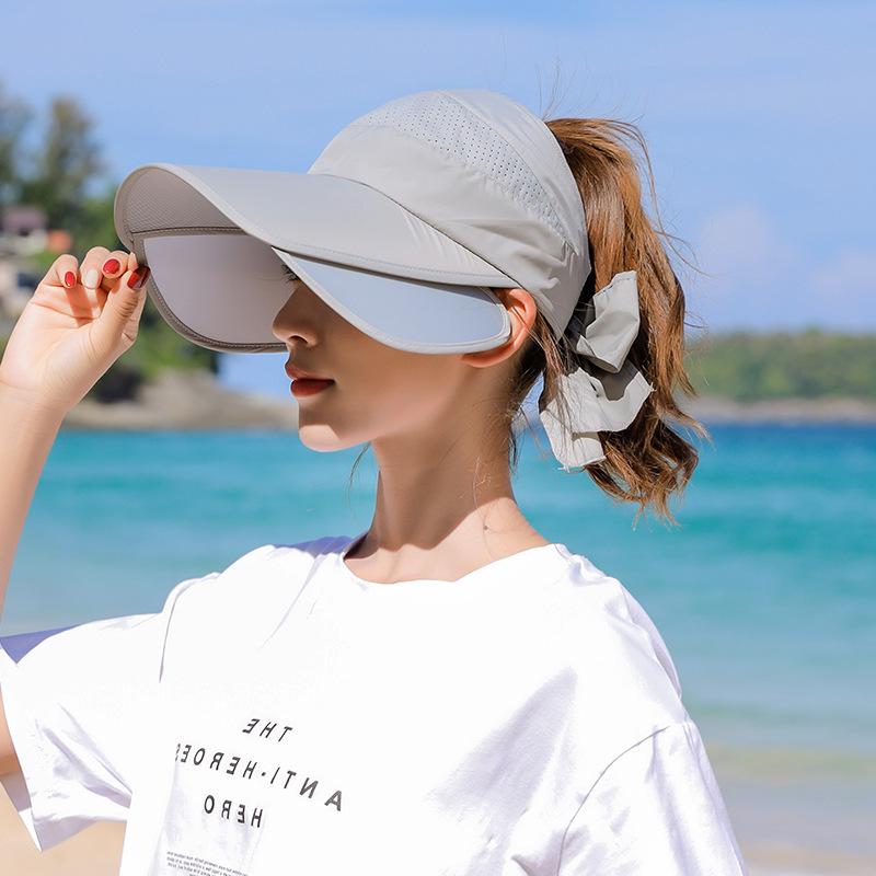 Summer Sun Hat Visor Caps Female Scalable Brim Empty Top Baseball Cap UV Protection Beach Sun Visor Hats For Women