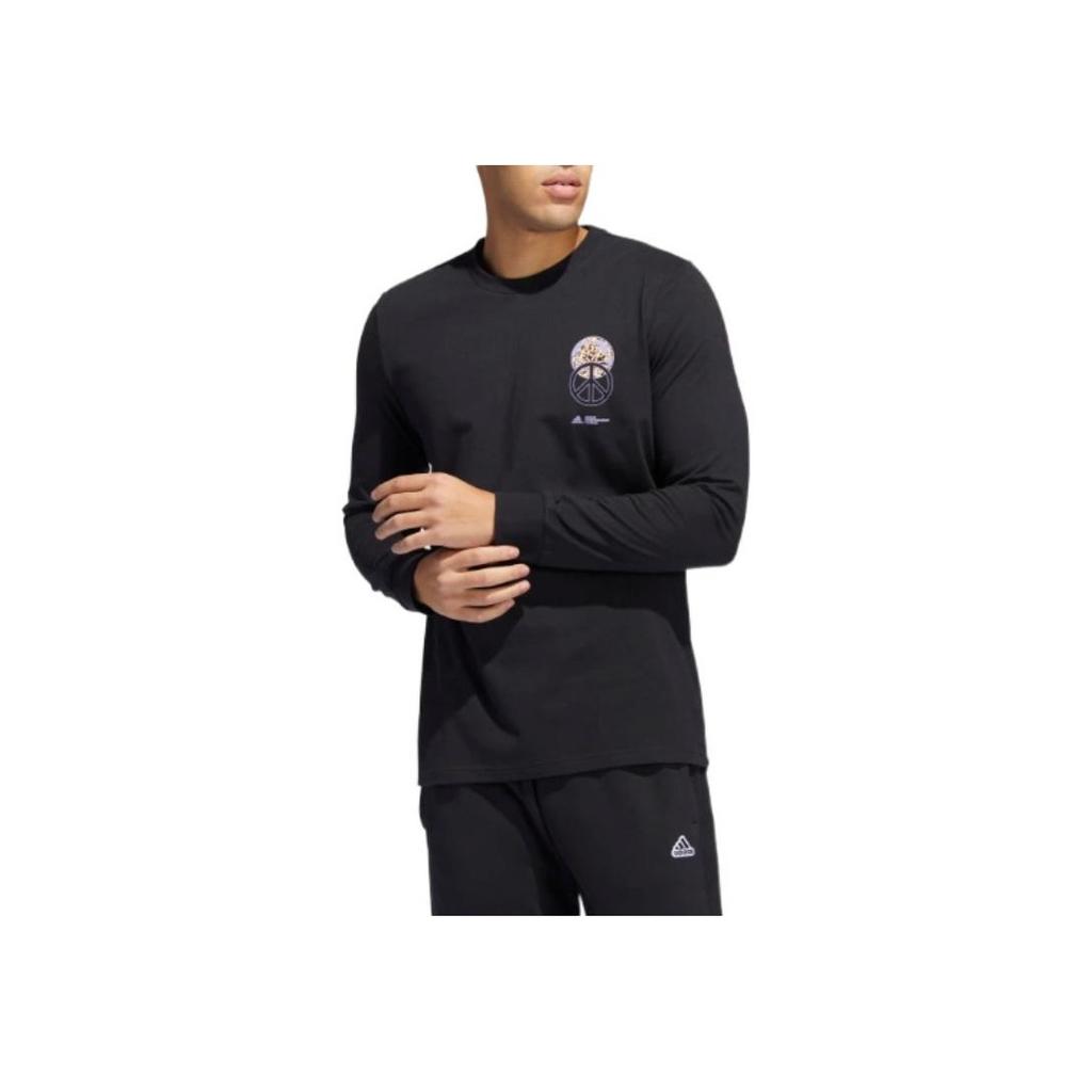 Adidas Letter Print Cotton Knit Crew Neck Long Sleeve Pullover Men Tops Black HC7567