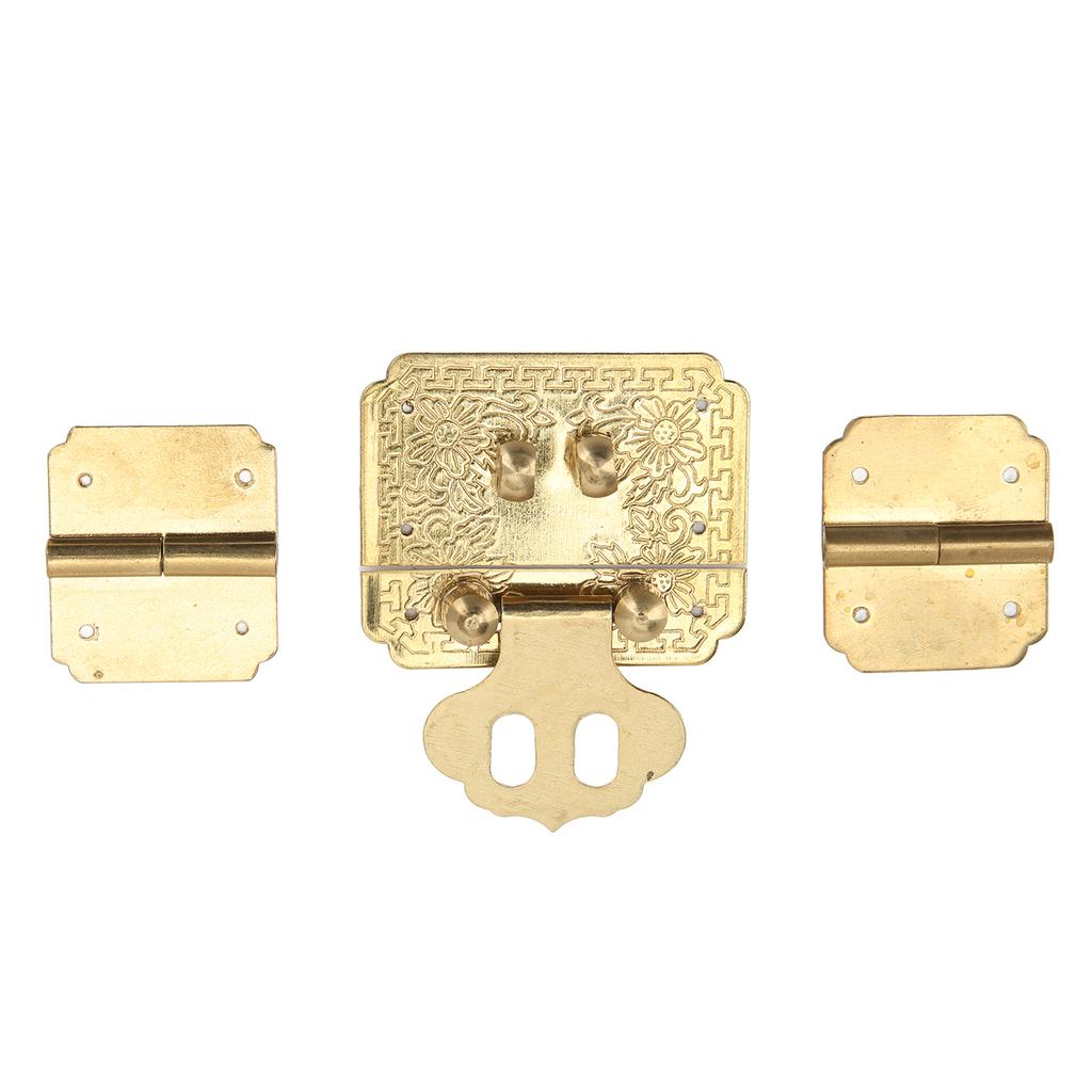 Box Lock Buckle Hinges Set Durable Rustproof Brass Corrosion Resistant Retro Style Wide Application Small Box Hinges