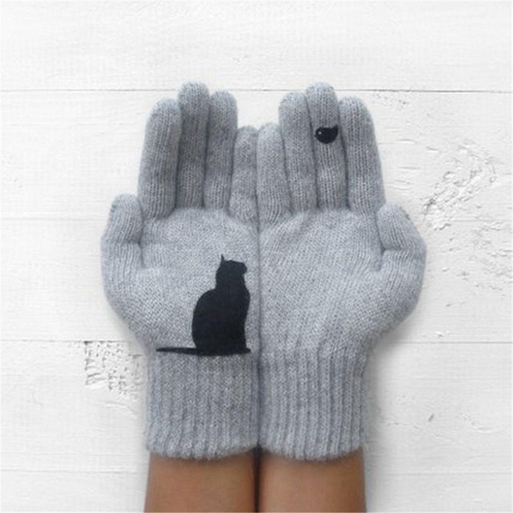 Mode Weiche Dicke Warme Fäustlinge Vollfingerhandschuhe Niedliche Katze Strickhandschuhe
