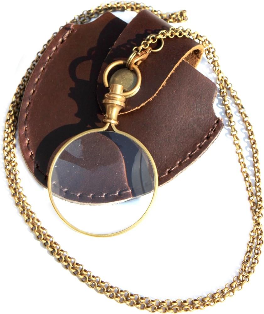 Brass Magnifying Glass, Optical Magnifier Lens with Necklace Chain Monocle for L
