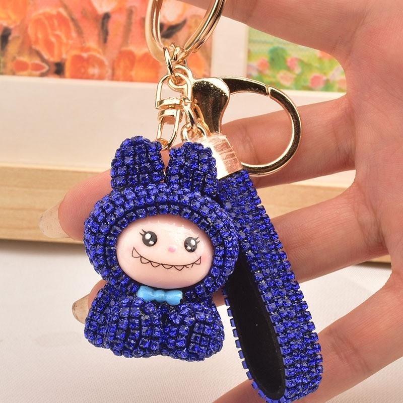 Internet Celebrity Labubu Keychain Creative Diamond Studded Labubu Doll Car Key Accessories Exquisite Women's Bag Pendant