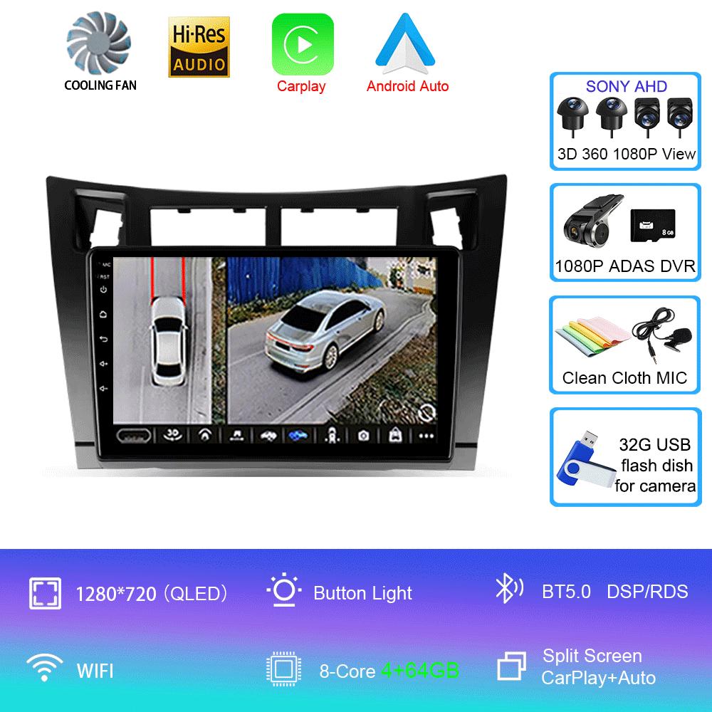 Radio Auto Android 14 Carplay pentru Toyota Yaris 2005 2006 2007 2008 2009 2010-2012 Player Multimedia GPS 2Din Stereo Unitate Principală DSP