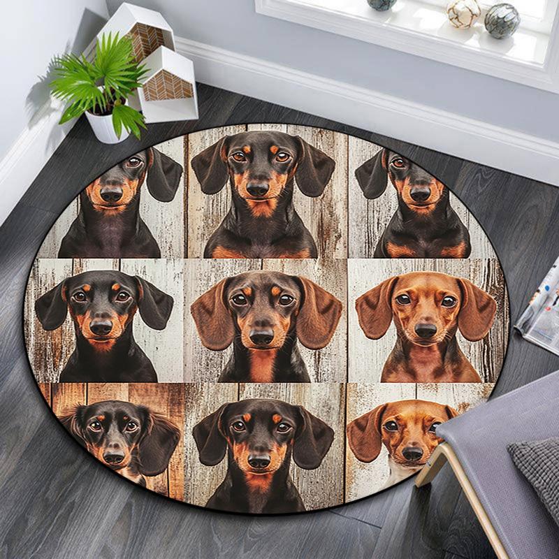 Dachshund Collage Round Area Rug,Carpet Rug for Living Room Bedroom Sofa Playroom Decor,Non-slip Floor Mat
