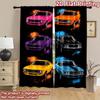 2D Flat Printing 2pcs Curtain Party Window Curtains Colorful Classic Cars Digital Printed Polyester Drapes Festive Curtains