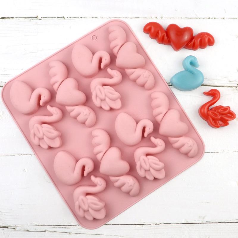 Swan Silicone Mold For Valentine's Day Love Heart Angel Wings Chocolate Candy Gummy Ice Cube Tray Cake Decorating Kitchen Tools