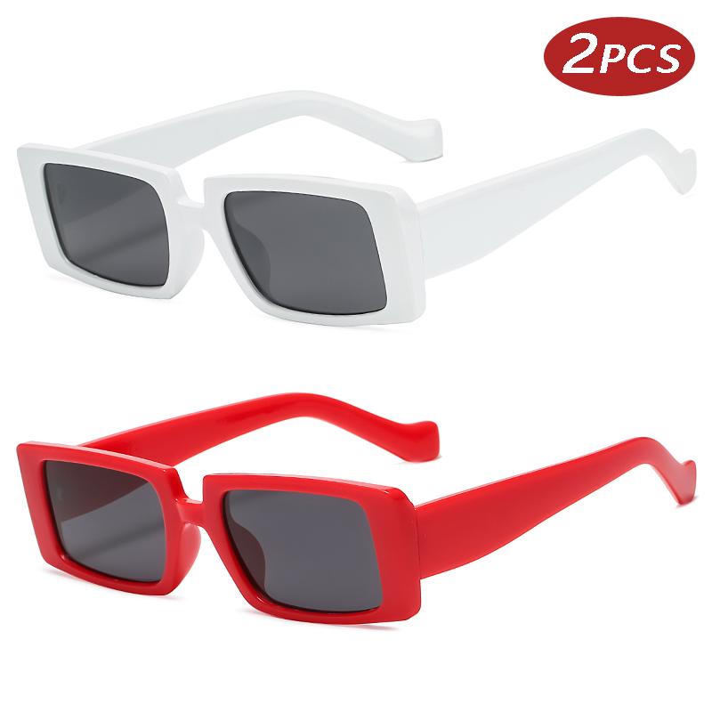 2pcs Sets Trendy Rectangle Sunglasses Small Frame Square Sunglasses Outdoor Sports Travel Vintage Gradient Eyeglasses UV400