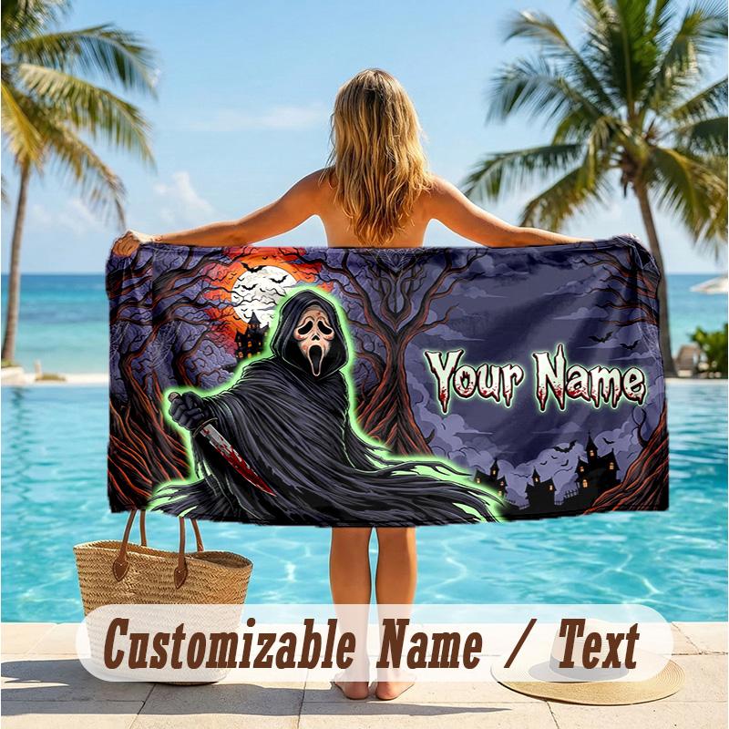 Custom Text Beach Towel, Soft Absorbent Swimming Multi-use TowelScream Ghostface