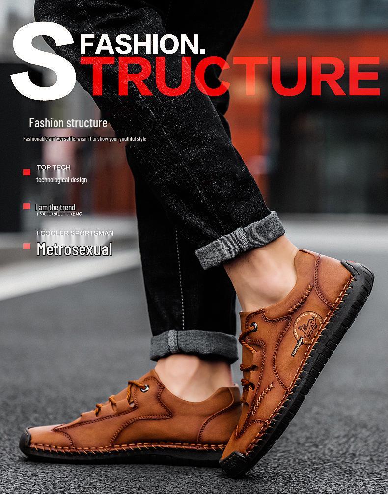 Men's Spring Plus Size Handcrafted Leather Casual Lace-up Shoes