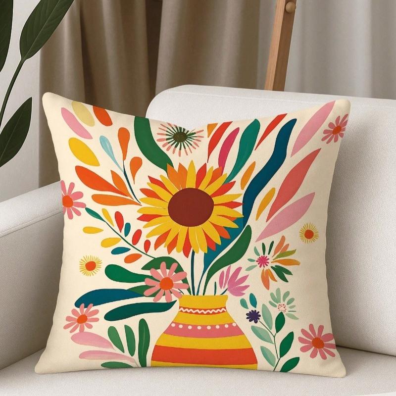 Floral Sunrise Cactus Throw Pillow Covers Bohemian Abstract Yellow Green Blue Pillowcases For Living Room Bedroom Sofa Bed Decor