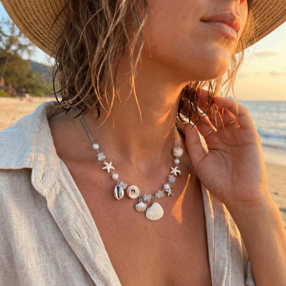 Y2K Ocean Themed Necklace Sweet Cool Chain Necklace Fashion Shell Pearl Choker  Women