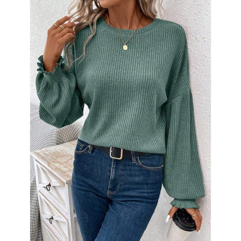 Women S Solid Color Crew Neck Long Sleeve Loose Fit Casual T Shirt