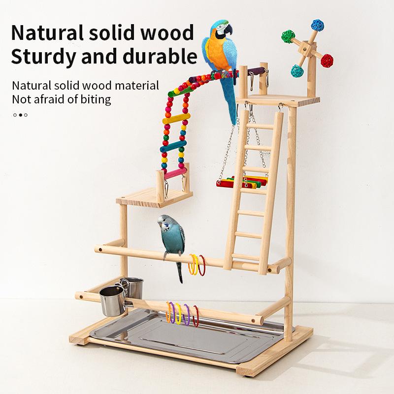 Solid Wood Parrot Play Stand: Handcrafted Bird Playground and Training Platform for Floor Use