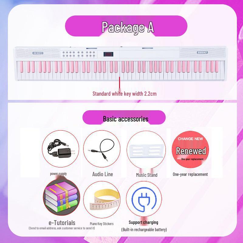 Rechargeable 88-Key Foldable Digital Piano: Bluetooth & MIDI, Perfect for Beginners & Kids