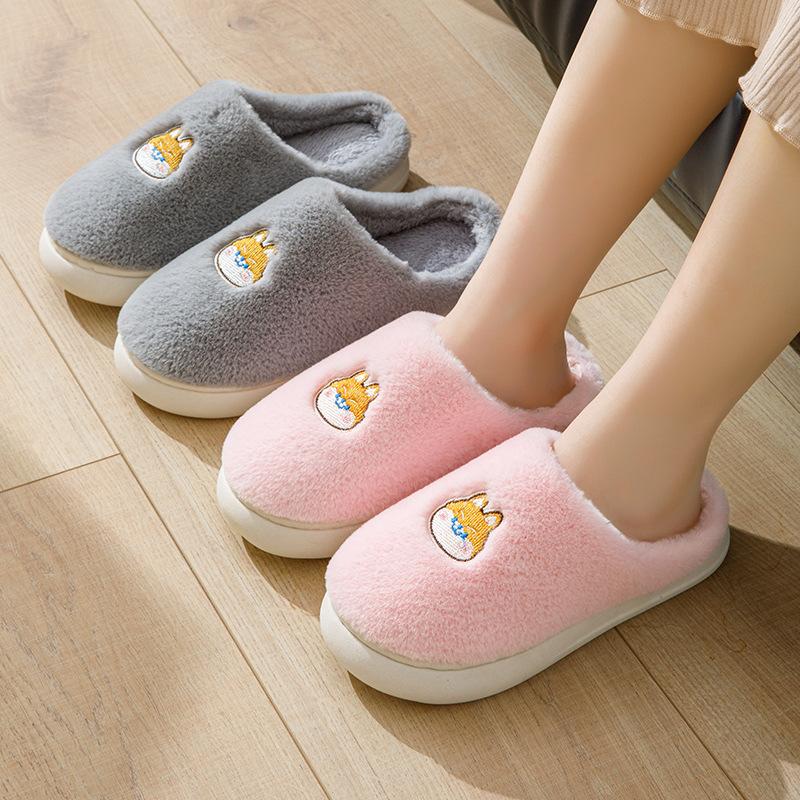 Cute Cotton Slippers Autumn and Winter Household Indoor Outdoor Warmth Lightweight Thick-bottomed Couple Plush Slippers