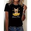 Europäische Größe Damen Süßes Yorkie Hund Grafik T-Shirt, Lässiges Rundhals Kurzarm Sportliches Tee, Damen Sportoberteil mit Sonnenblumendesign